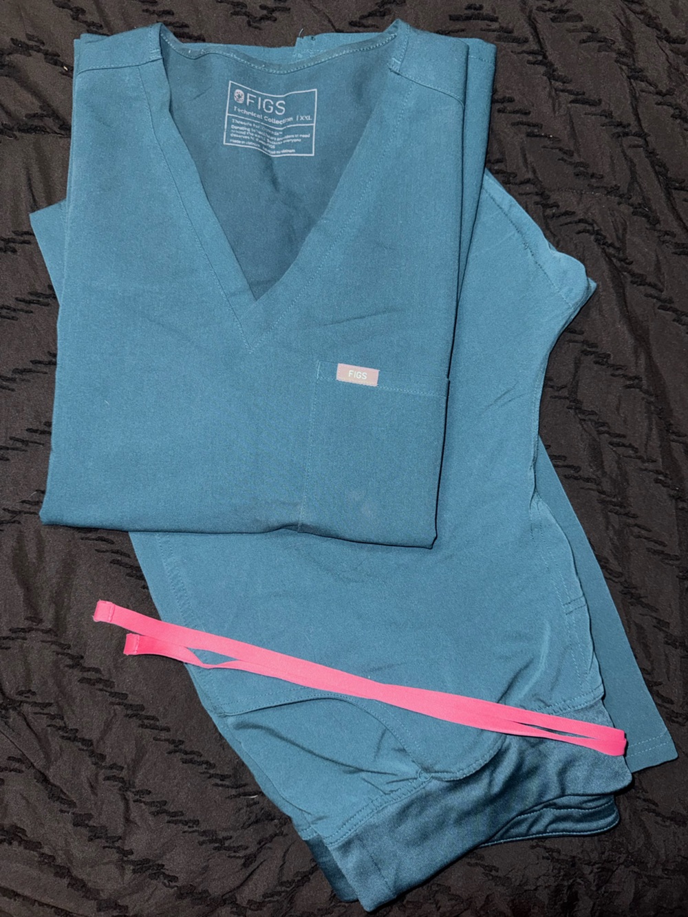 Figs Caribbean Blue Top with Pink Trim